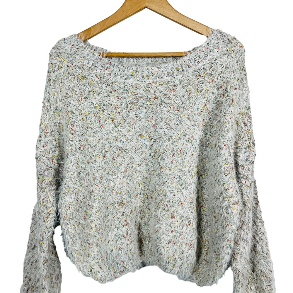 Lumiere Wide Neck Eyelash Sweater Long Sleeve Knit Casual - S
